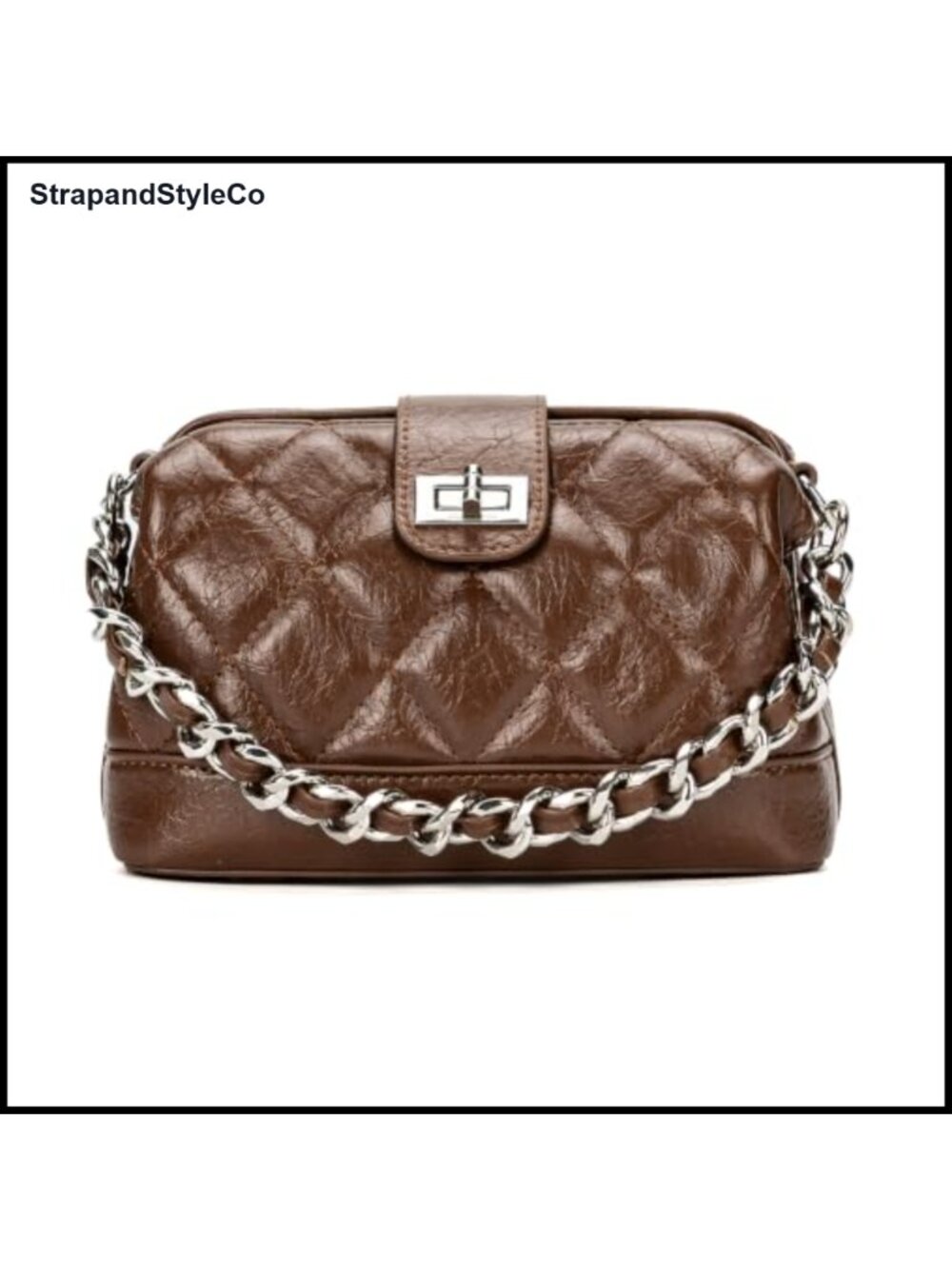 Mini Quilted Vegan Leather Crossbody Purse Top Handle Turn-Lock Bag